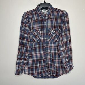 KEYSTONE CASUALS Men Plaid Heavyweight Flannel Button-Up Shirt Sz L Blue Shacket